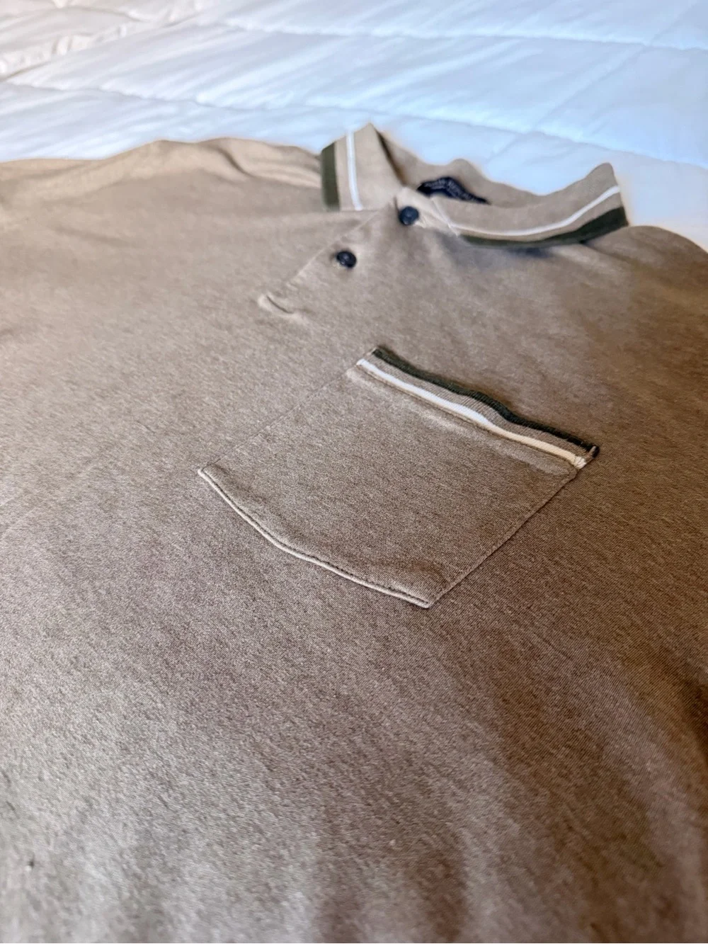 Banana Republic Men's Taupe Polo with Olive Trim